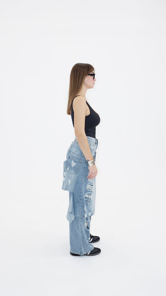 Double take deconstructed jeans