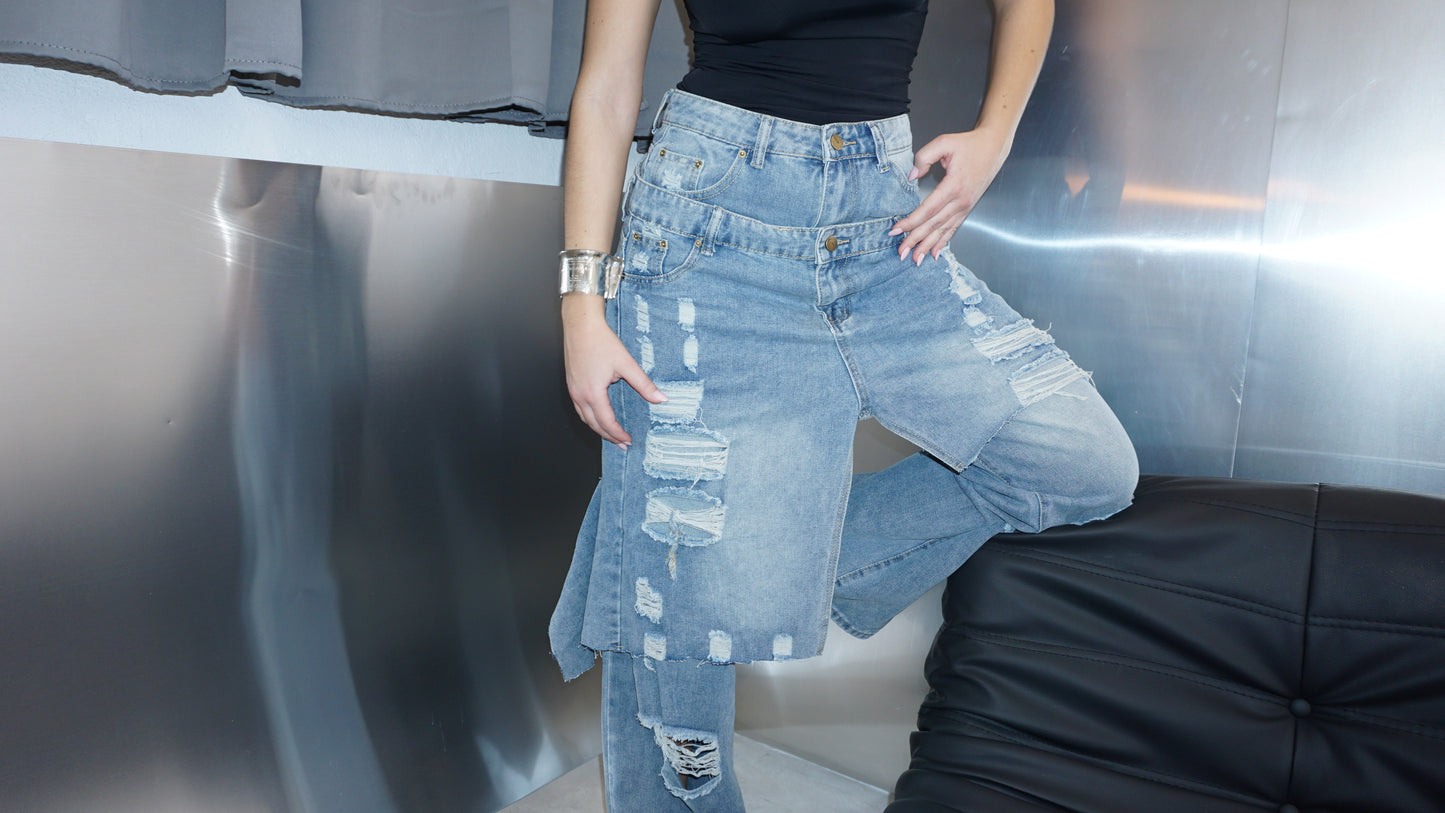 Double take deconstructed jeans