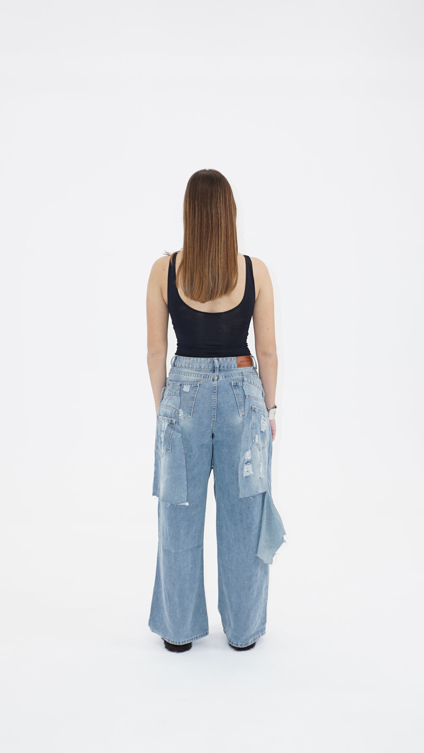 Double take deconstructed jeans