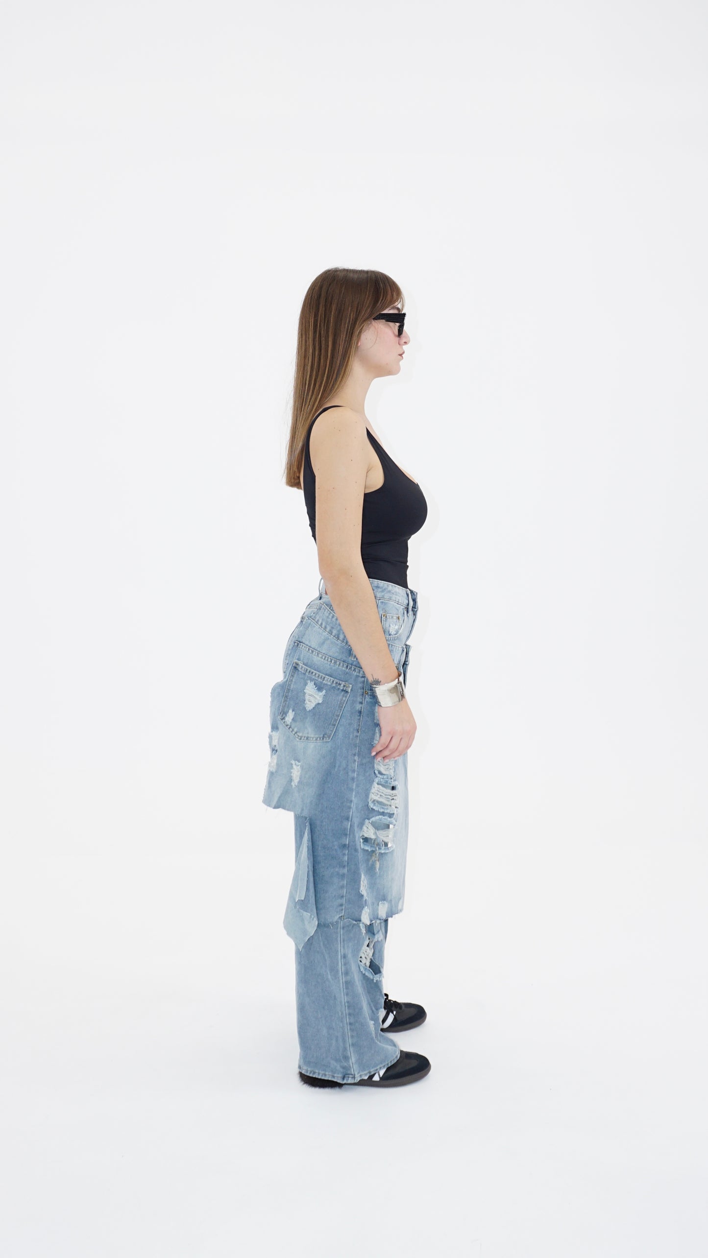 Double take deconstructed jeans
