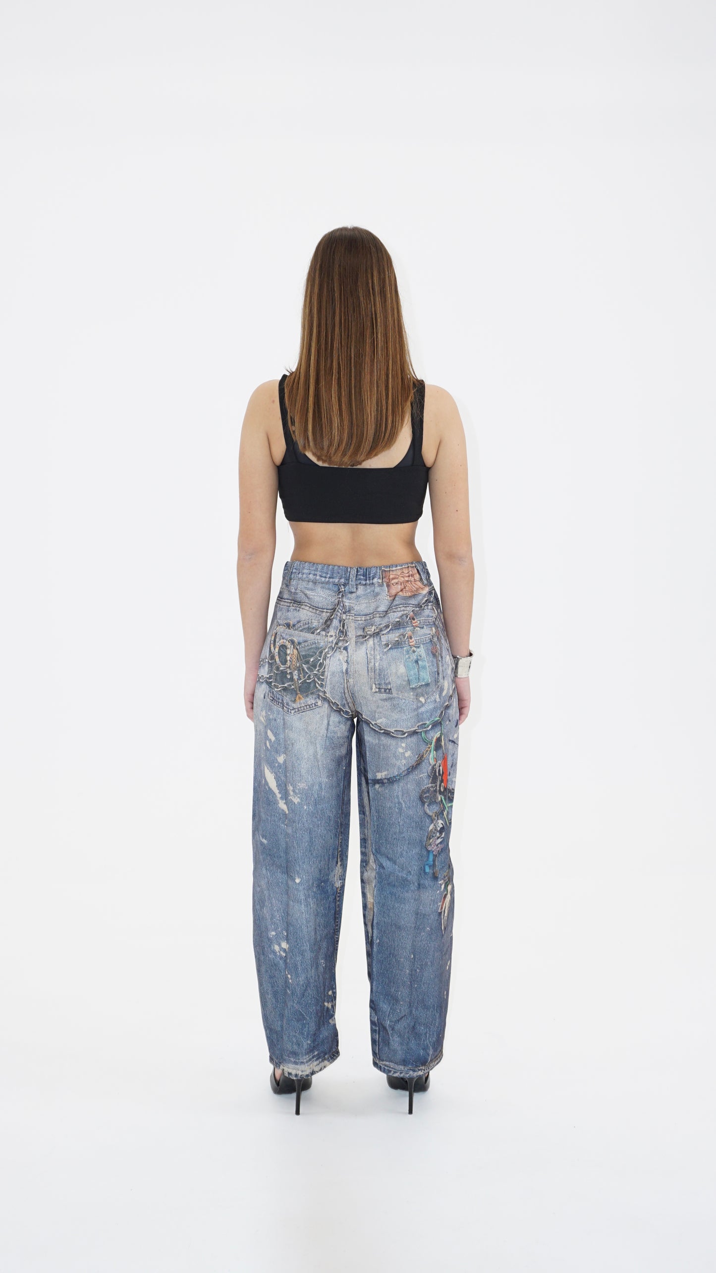 Chained graphic denim