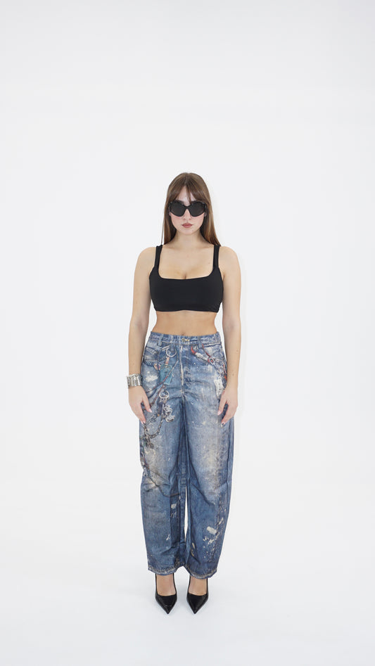 Chained graphic denim
