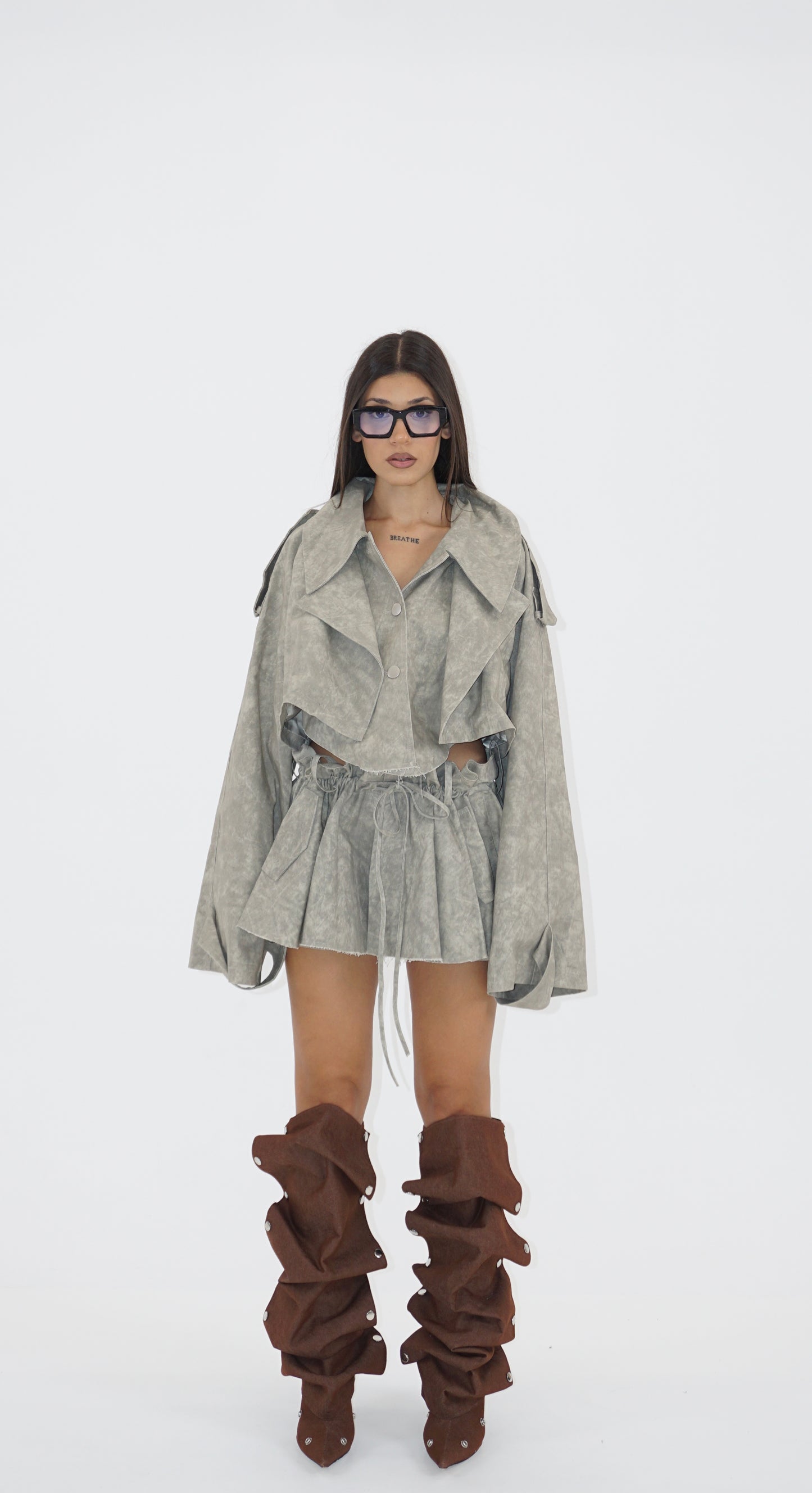 2 piece khaki trench set