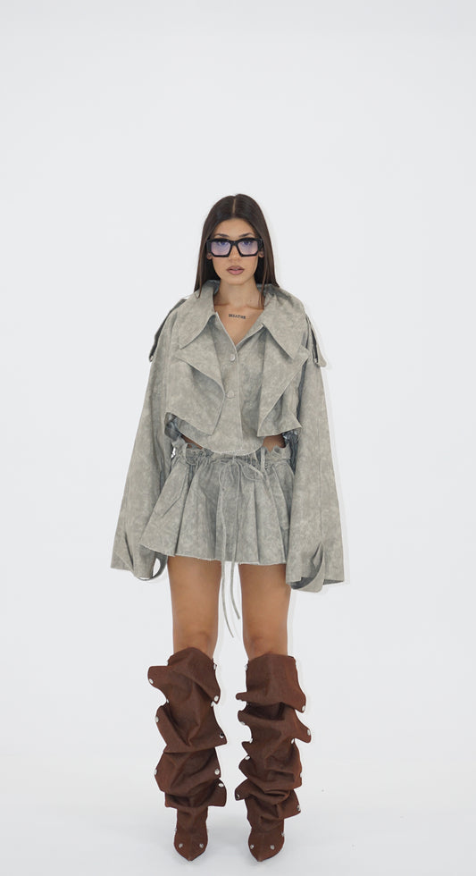 2 piece khaki trench set