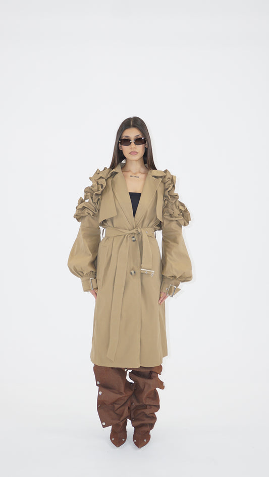 Ruffle trench coat