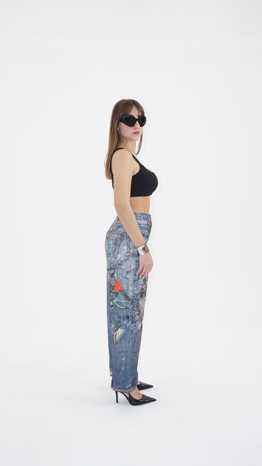 Chained graphic denim